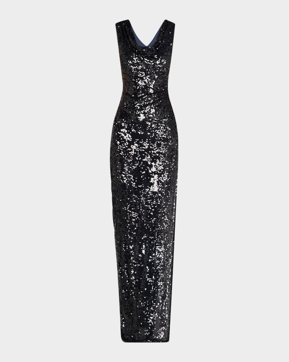 Sequined Cowl-Neck Backless Gown